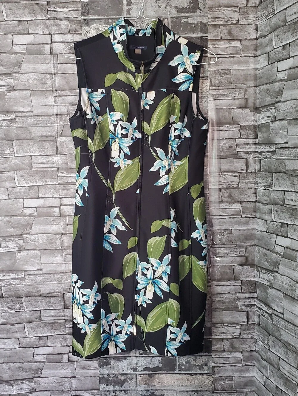 Tommy Hilfiger Shift Floral Midi Dress Front Zip Sophisticated Formal Elegant 12